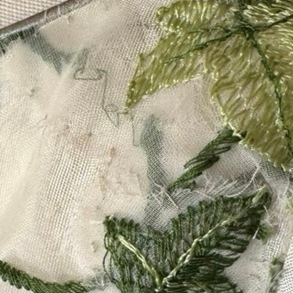 Vintage 1950s Emma Domb White Chiffon Tulle Cupcake Prom Dress Green Embroidery - Picture 10 of 16